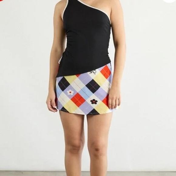 Lisa Says Gah Darcy Cirque Argyle Plaid Bow Skort High Waisted Mini Skirt New S - Picture 6 of 8